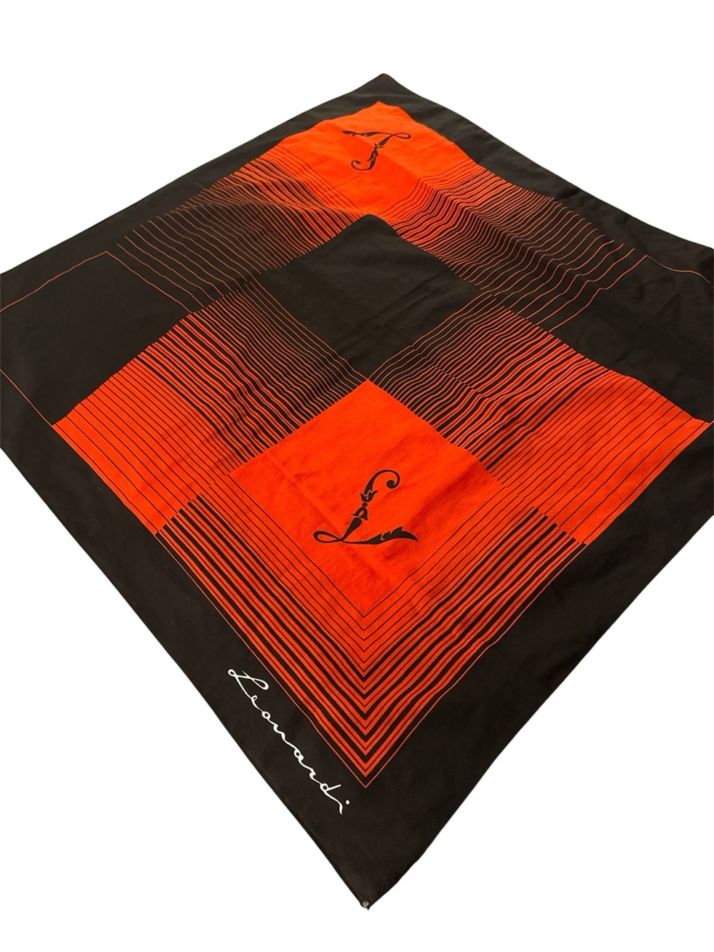 Vintage Geometric Red & Black Silk Scarf  Wrap